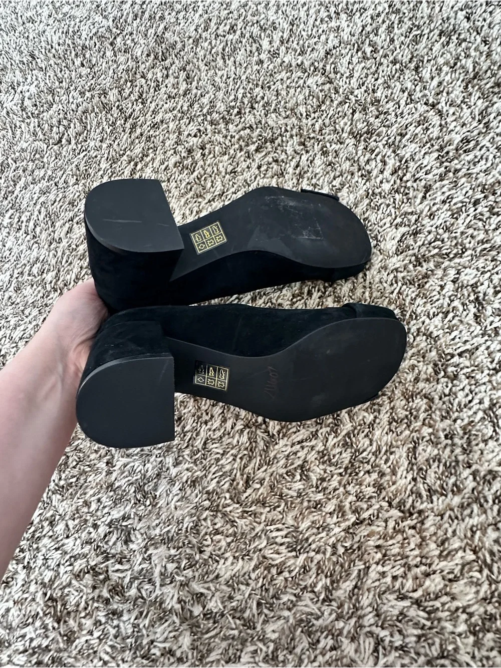 Jeffrey Campbell Black Suede Pumps Gold Buckle Accent Classy Size 5